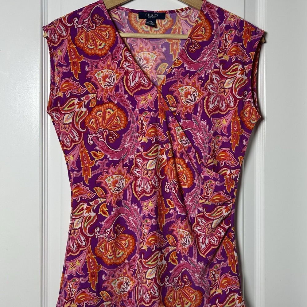 Chaps Ralph Lauren Multicolor Paisley V-Neck‎ Sleeveless Top Maximalist Style